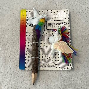 Knitmares Unicorn Set - Handmade Crochet Keychain & Tamarind Wood Pencil - Eco